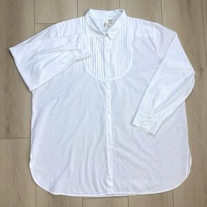 Flips Of Canvas Womens 4X White Pintuck Bib Button Shirt Cotton Tunic Blouse Top